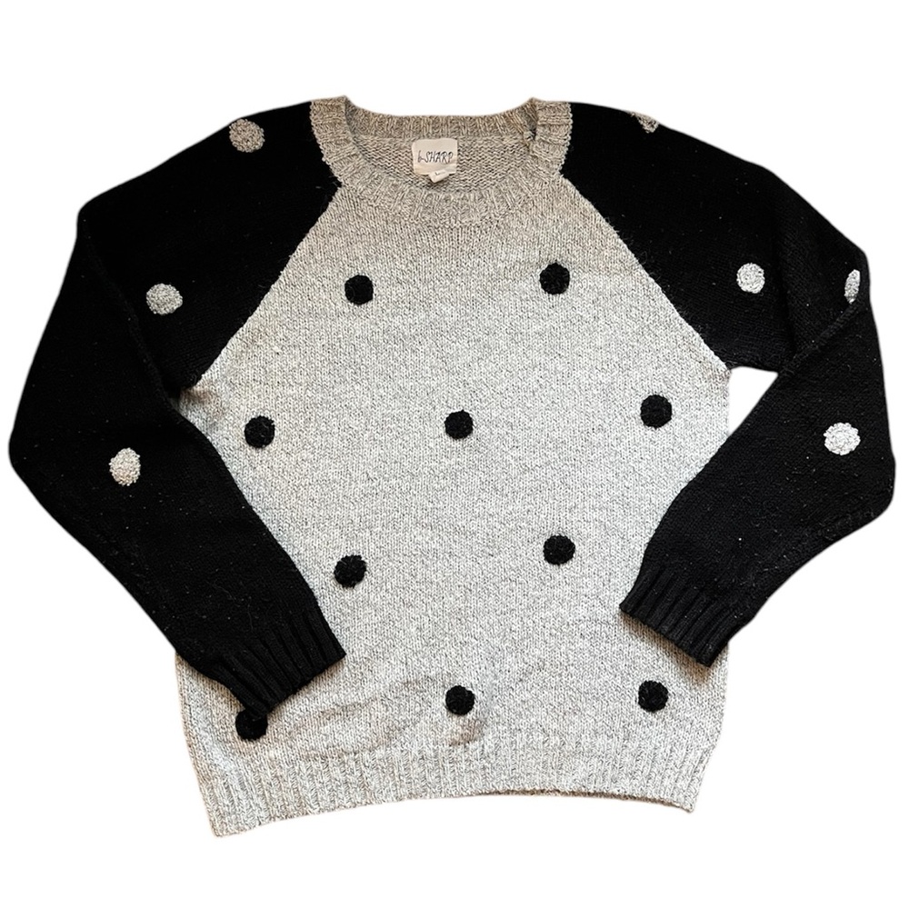B-Sharp Polka Dot Knit Sweater Size L Whimsigoth Quirky Preppy Bauble Neutral